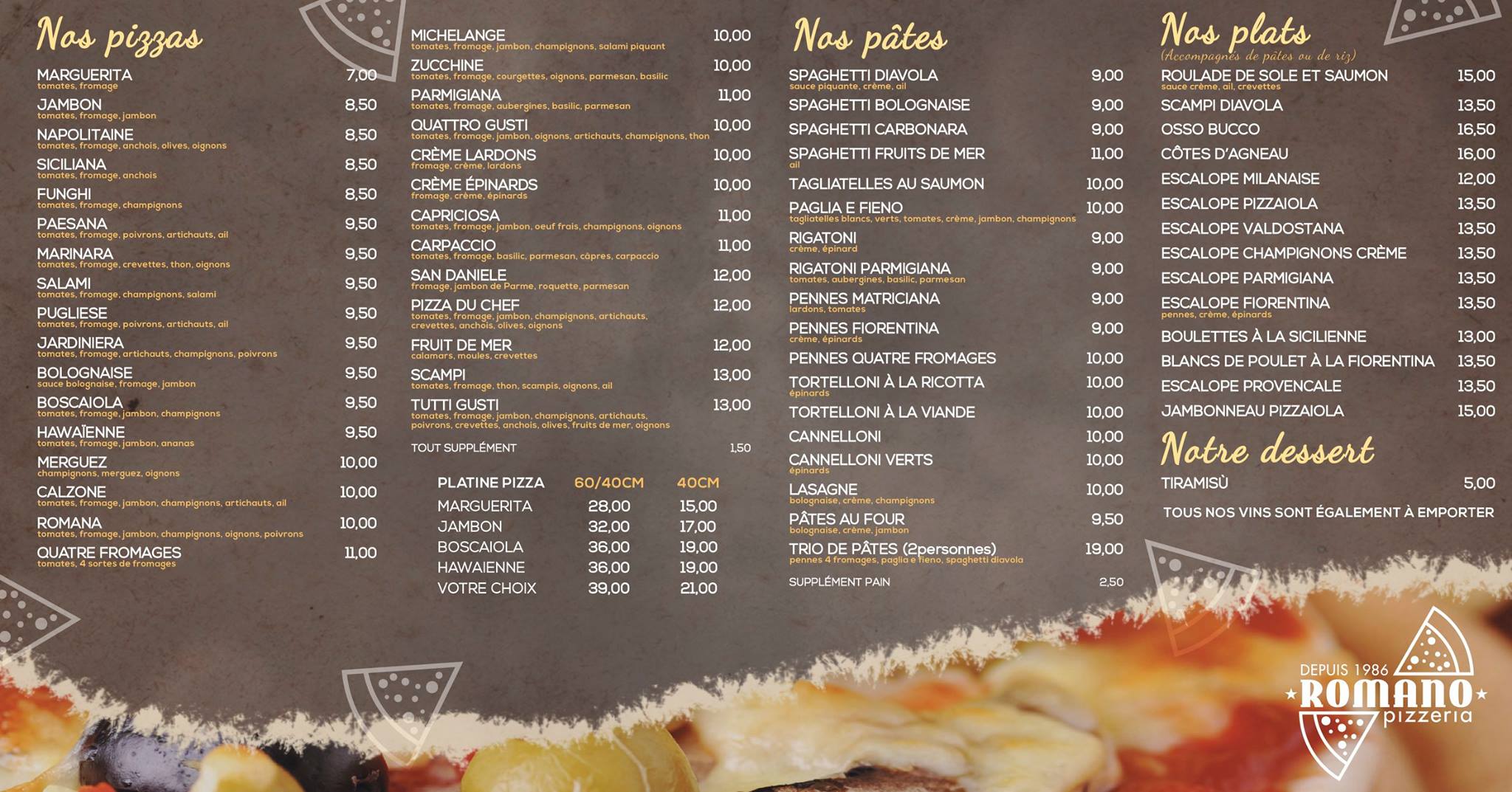 Menu Pizzeria Romano